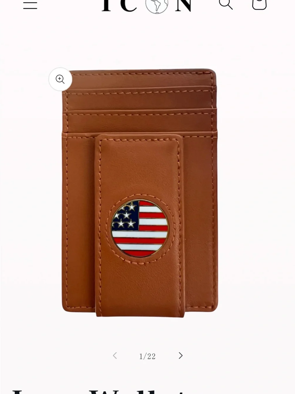 ICON Tan Leather Card Holder with American Flag Emblem